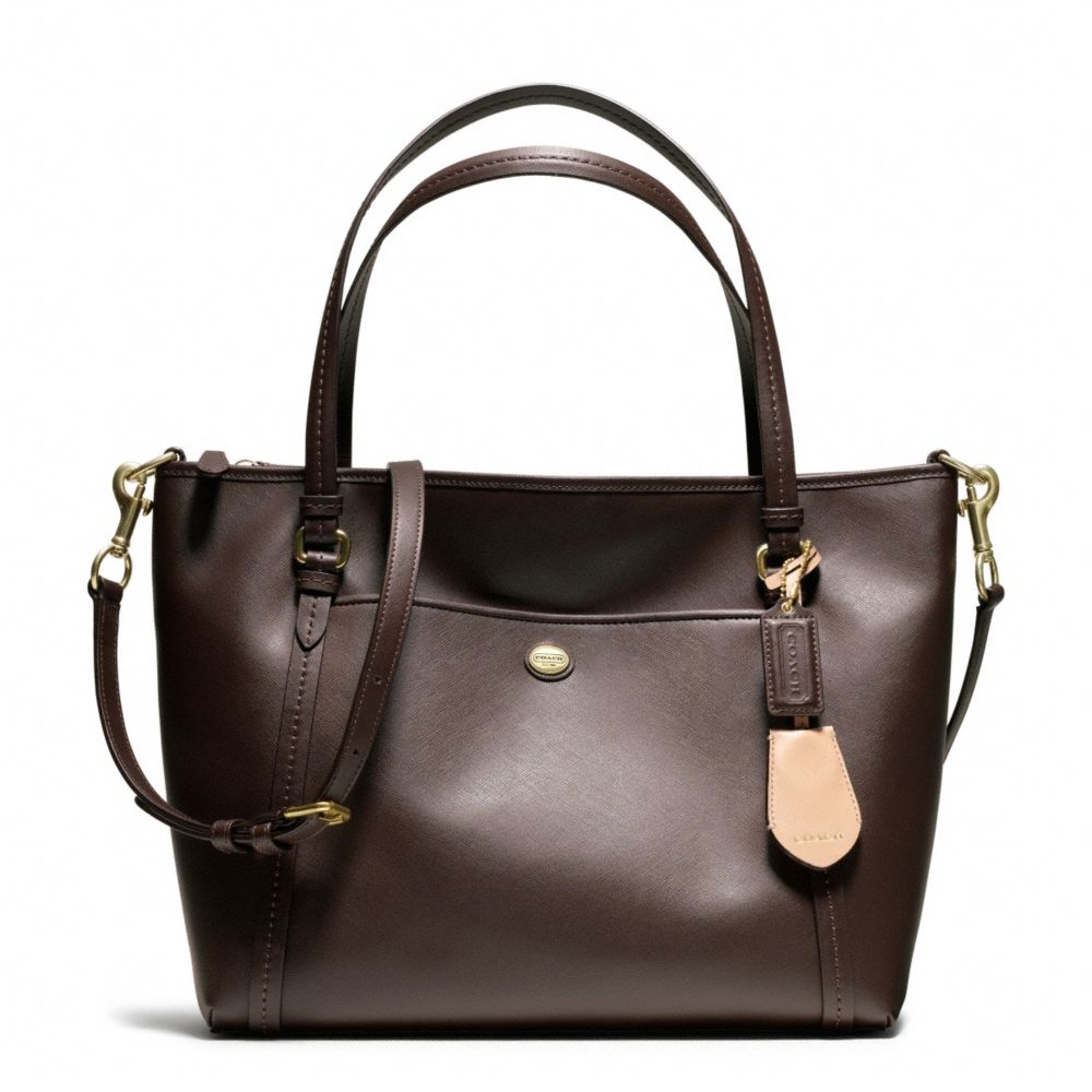 PEYTON LEATHER POCKET TOTE - f25667 - BRASS/MAHOGANY