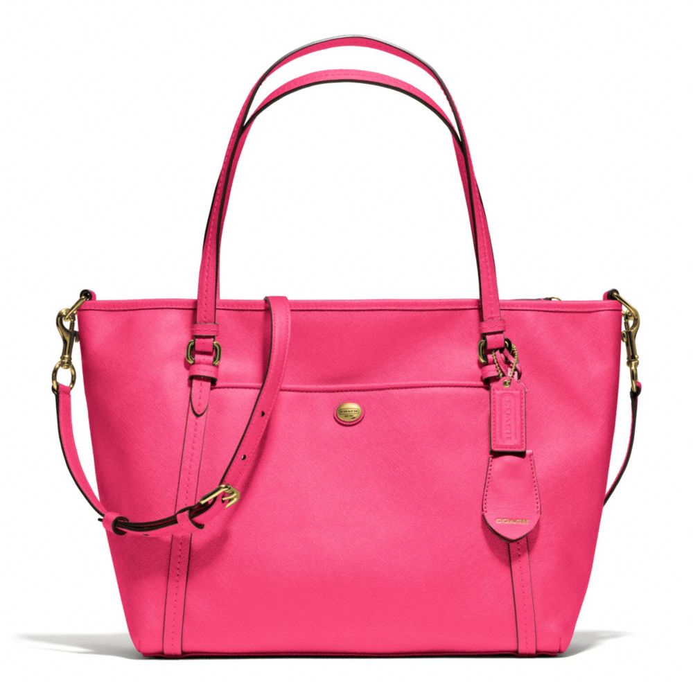 PEYTON POCKET TOTE IN LEATHER - f25667 - BRASS/POMEGRANATE