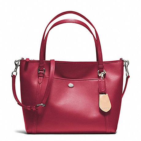 COACH F25667 PEYTON LEATHER POCKET TOTE SILVER/RED