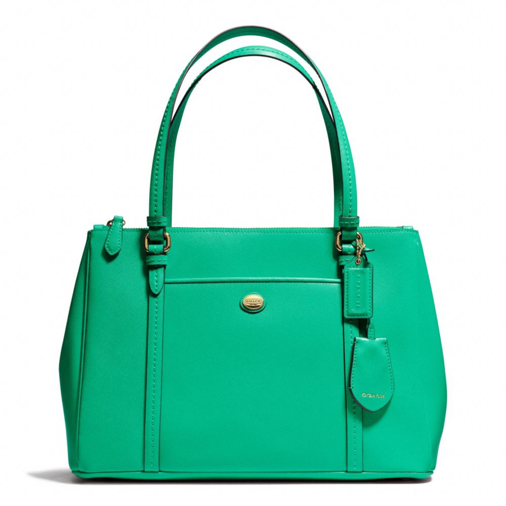 COACH PEYTON JORDAN DOUBLE ZIP CARRYALL IN LEATHER - BRASS/JADE - F25669