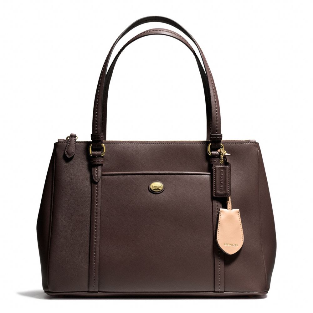 PEYTON LEATHER JORDAN DOUBLE ZIP CARRYALL - BRASS/MAHOGANY - COACH F25669