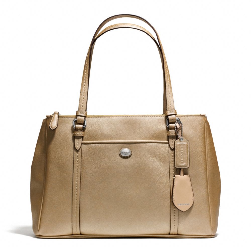 PEYTON LEATHER JORDAN DOUBLE ZIP CARRYALL - SILVER/GOLD - COACH F25669