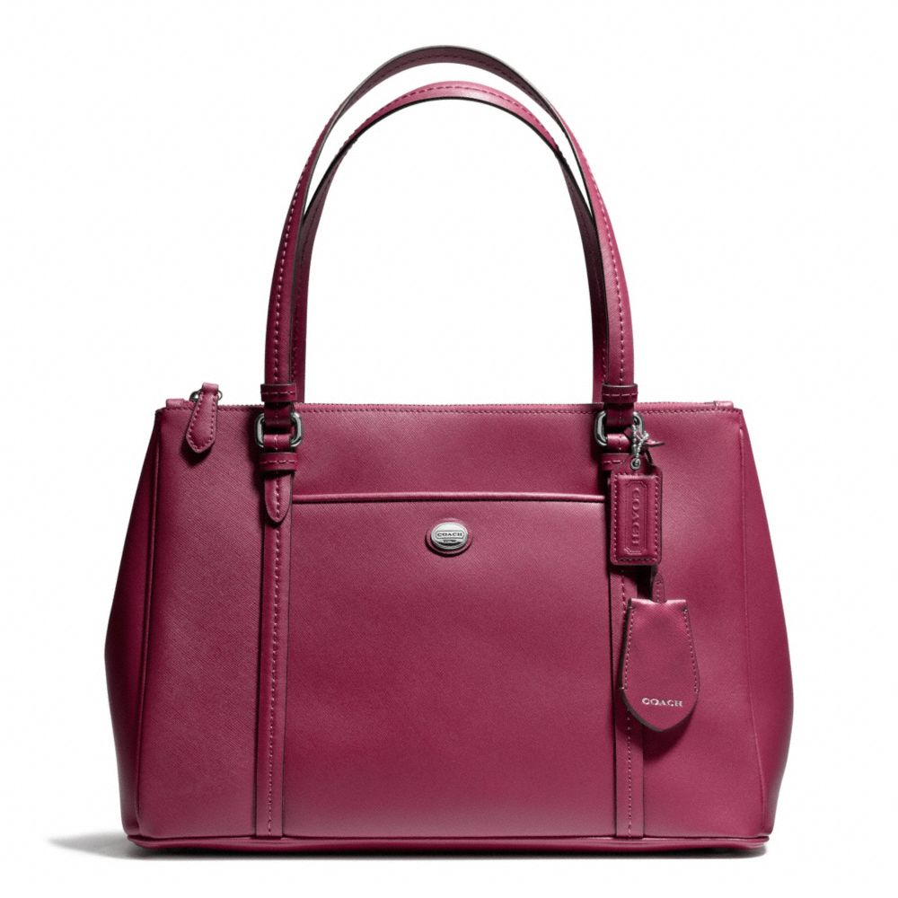 COACH F25669 Peyton Leather Jordan Double Zip Carryall SILVER/MERLOT