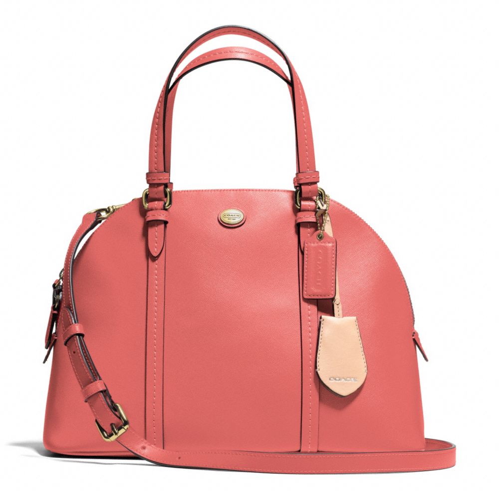 COACH PEYTON LEATHER CORA DOMED SATCHEL - BRASS/CORAL - F25671