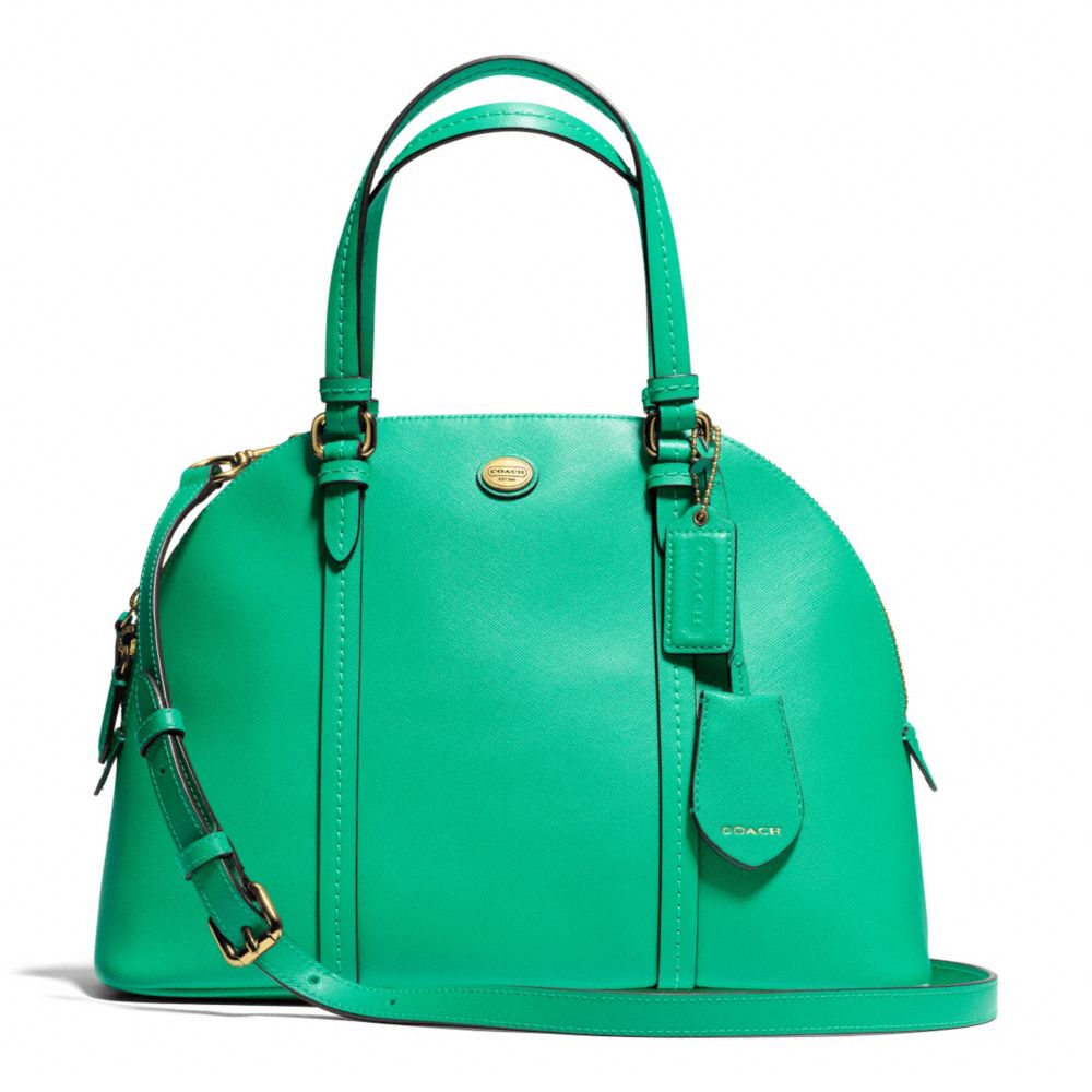 COACH f25671 PEYTON CORA DOMED SATCHEL IN LEATHER BRASS/JADE