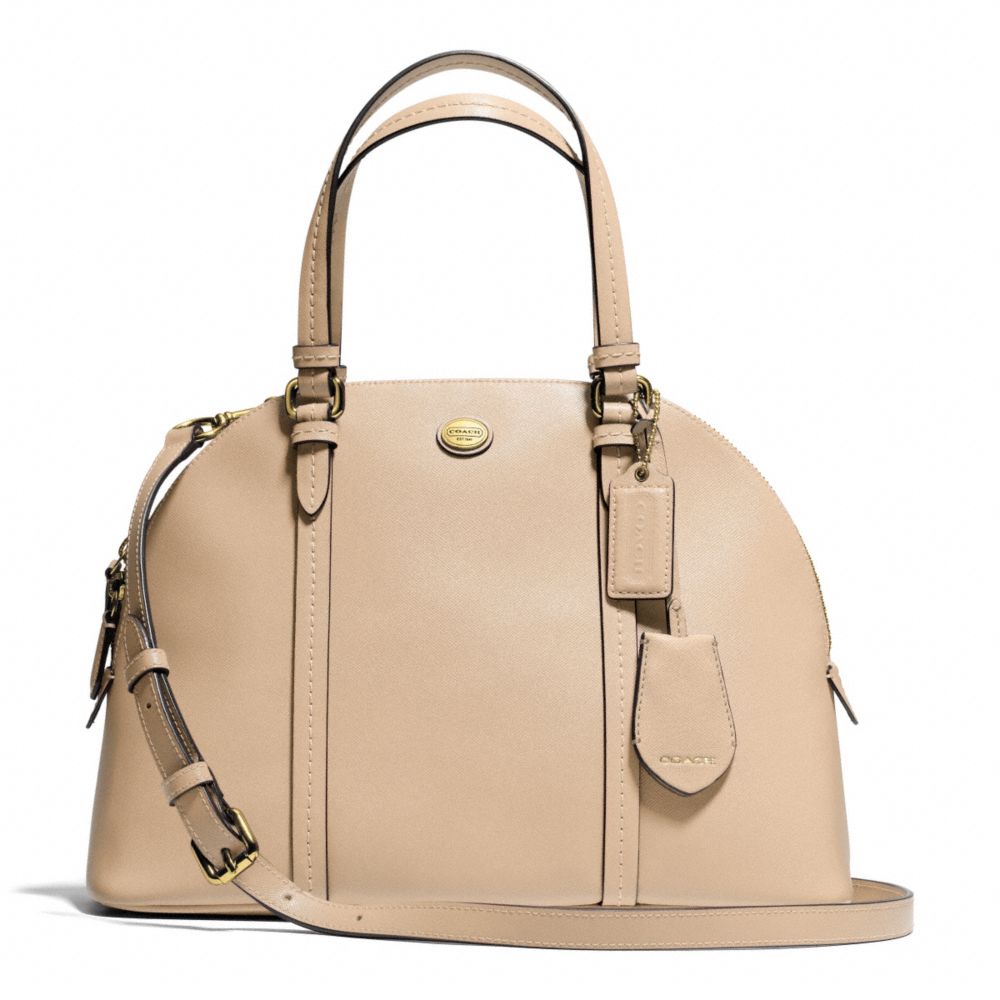 PEYTON LEATHER CORA DOMED SATCHEL - BRASS/SAND - COACH F25671