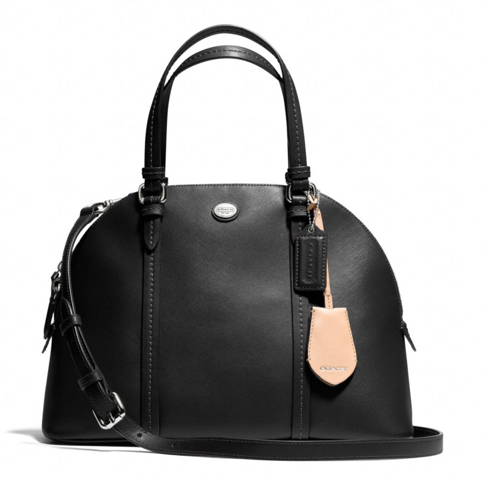 PEYTON LEATHER CORA DOMED SATCHEL - f25671 - SILVER/BLACK