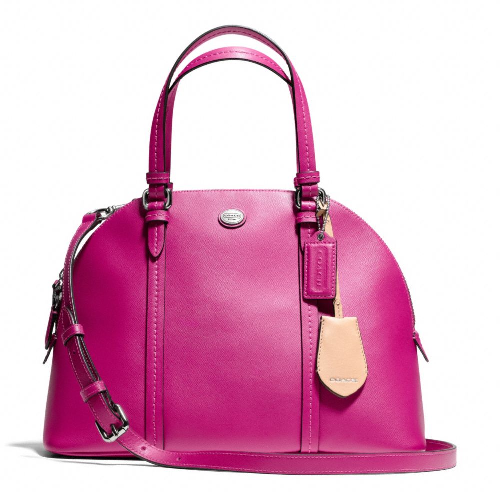 PEYTON LEATHER CORA DOMED SATCHEL - f25671 - SILVER/BRIGHT MAGENTA