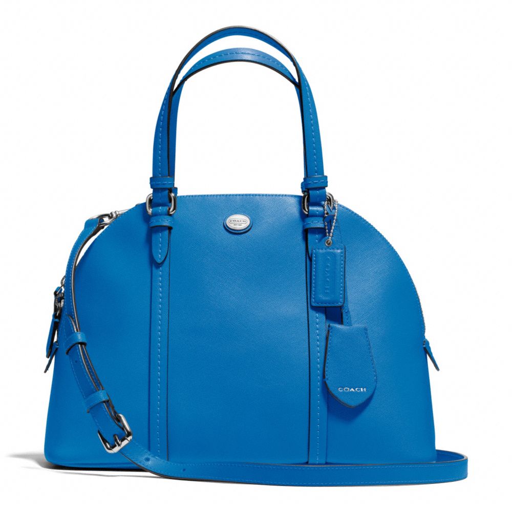 PEYTON LEATHER CORA DOMED SATCHEL - f25671 - SILVER/CERULEAN