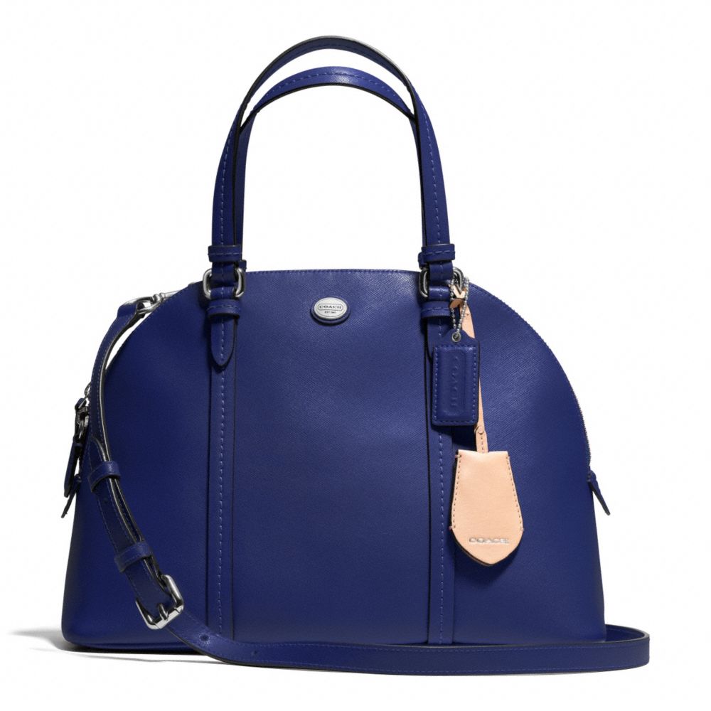 PEYTON LEATHER CORA DOMED SATCHEL - f25671 - SILVER/NAVY