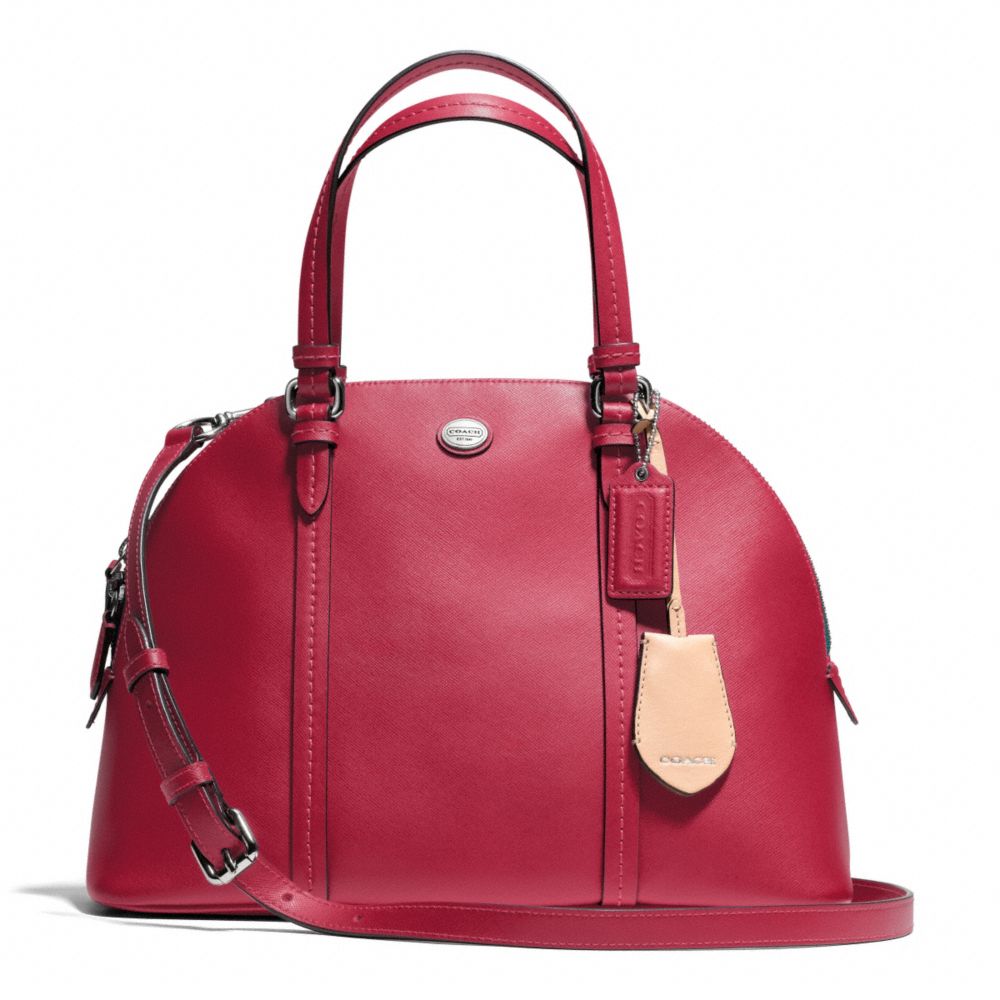 PEYTON LEATHER CORA DOMED SATCHEL - SILVER/RED - COACH F25671