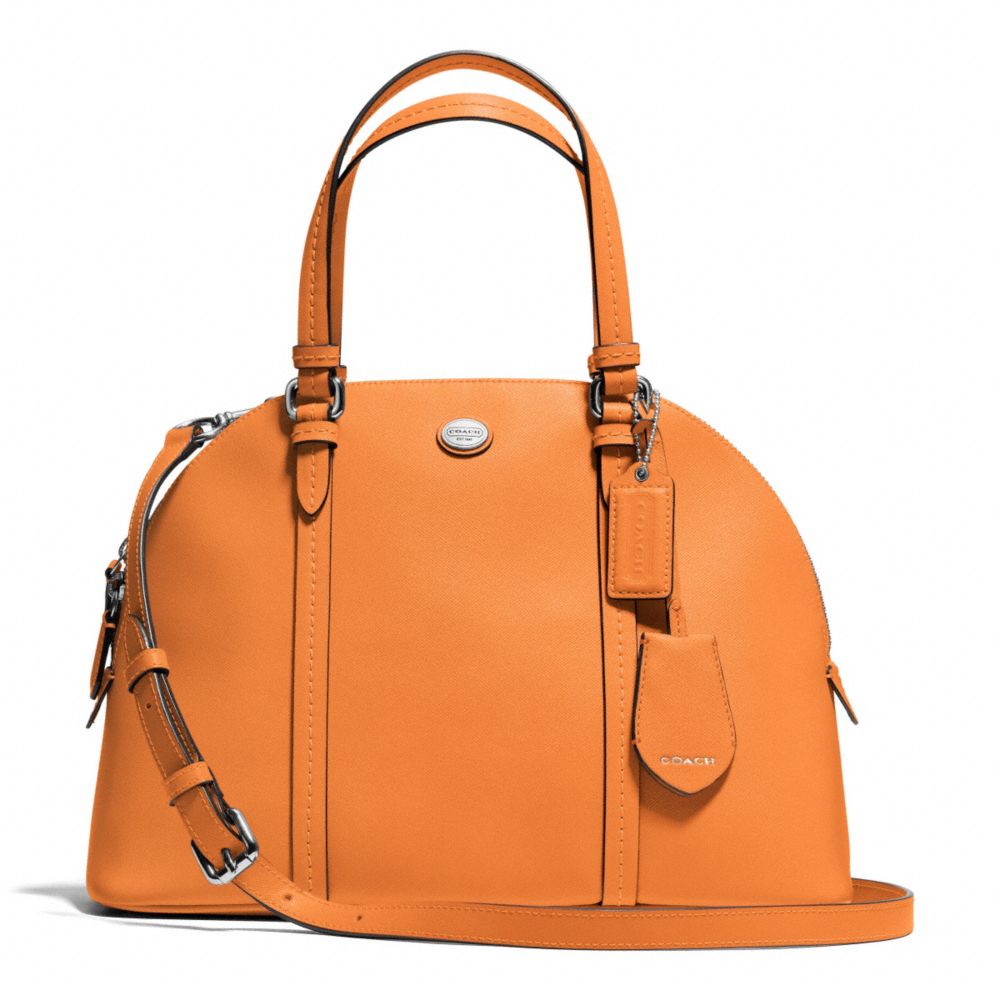 PEYTON LEATHER CORA DOMED SATCHEL - COACH F25671 - SILVER/TANGERINE