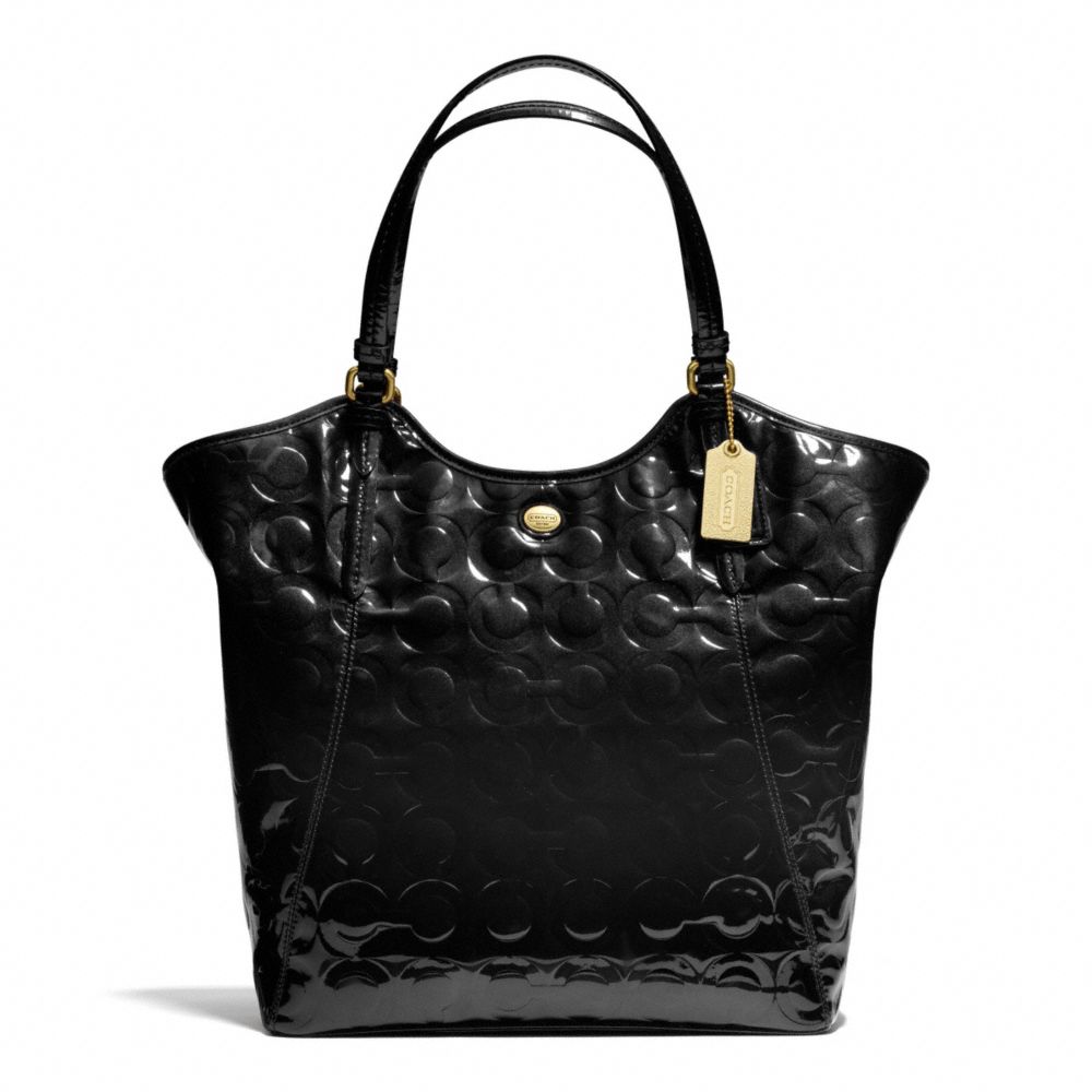 PEYTON OP ART EMBOSSED PATENT TOTE - f25703 - BRASS/BLACK