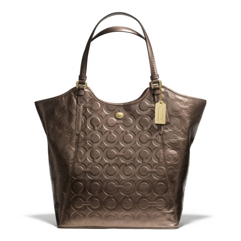 PEYTON OP ART EMBOSSED PATENT TOTE - f25703 - BRASS/BRONZE