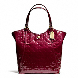 PEYTON OP ART EMBOSSED PATENT TOTE - f25703 - BRASS/MERLOT