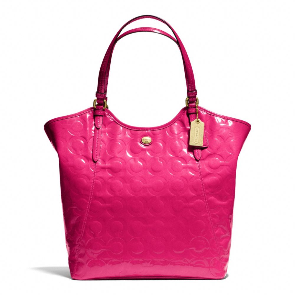 COACH F25703 Peyton Op Art Embossed Patent Tote BRASS/POMEGRANATE