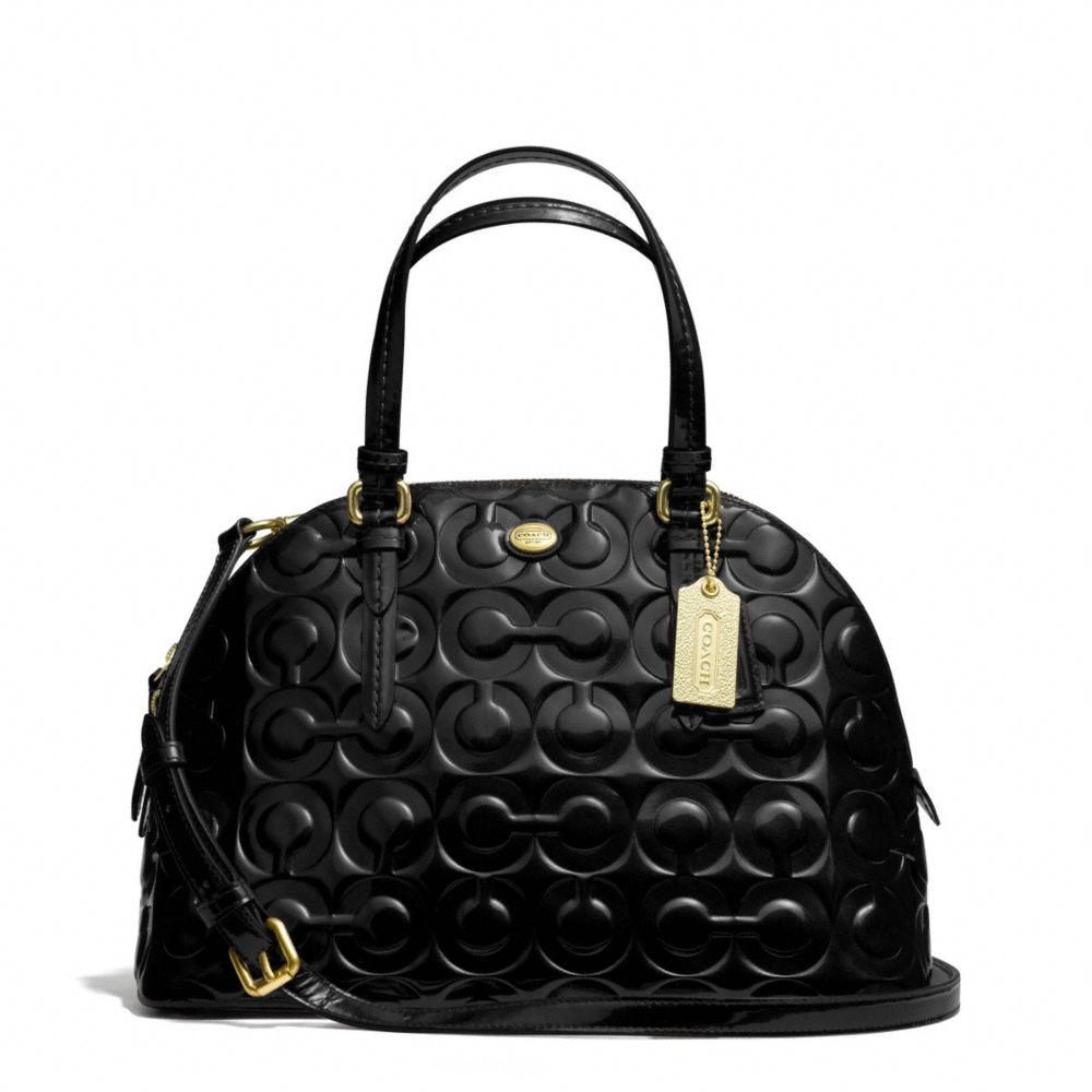 COACH f25705 PEYTON OP ART EMBOSSED PATENT CORA DOMED SATCHEL BRASS/BLACK