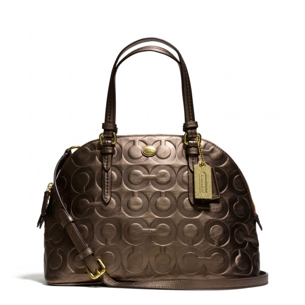 PEYTON OP ART EMBOSSED PATENT CORA DOMED SATCHEL - f25705 - BRASS/BRONZE