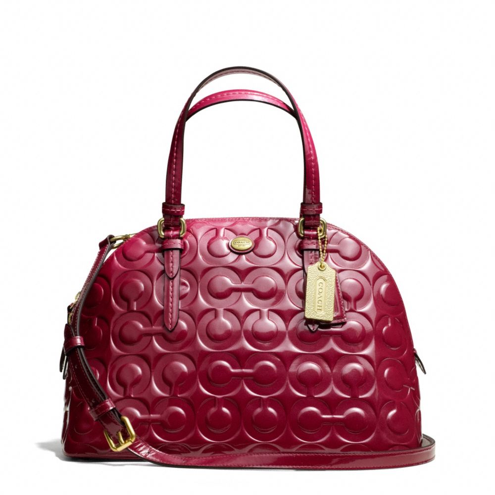 PEYTON OP ART EMBOSSED PATENT CORA DOMED SATCHEL - BRASS/MERLOT - COACH F25705