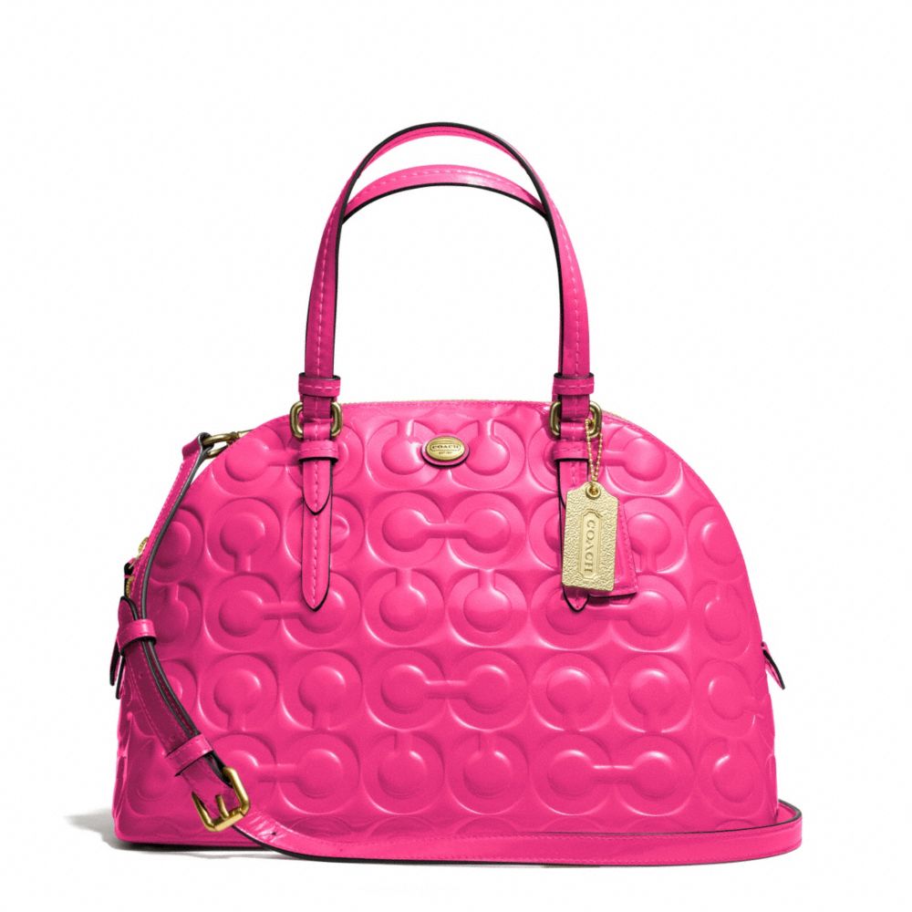 COACH F25705 - PEYTON OP ART EMBOSSED PATENT CORA DOMED SATCHEL BRASS/POMEGRANATE