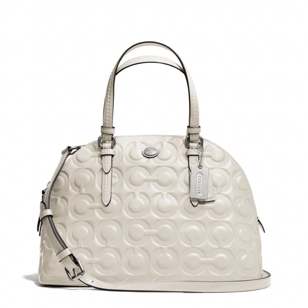 COACH PEYTON OP ART EMBOSSED PATENT CORA DOMED SATCHEL - SILVER/IVORY - F25705