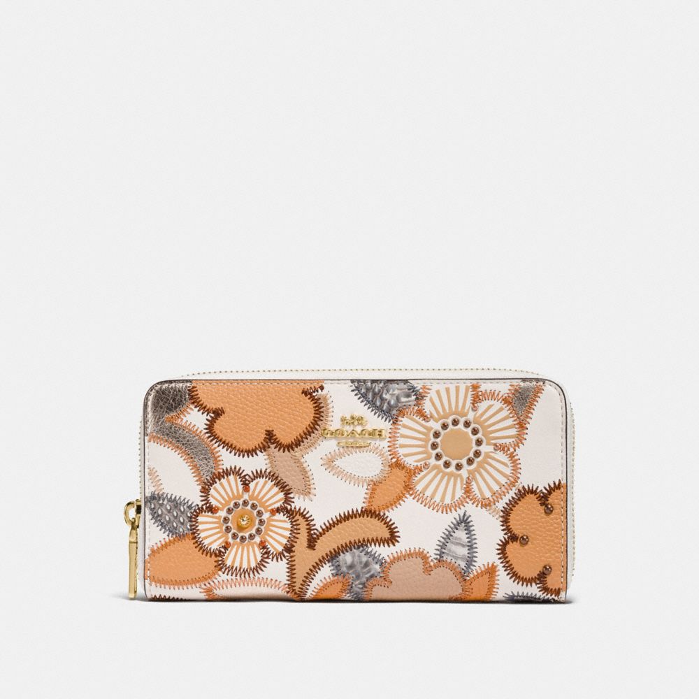 COACH F25707 ACCORDION ZIP WALLET WITH PATCHWORK TEA ROSE AND SNAKESKIN DETAIL CHALK MULTI/LIGHT GOLD