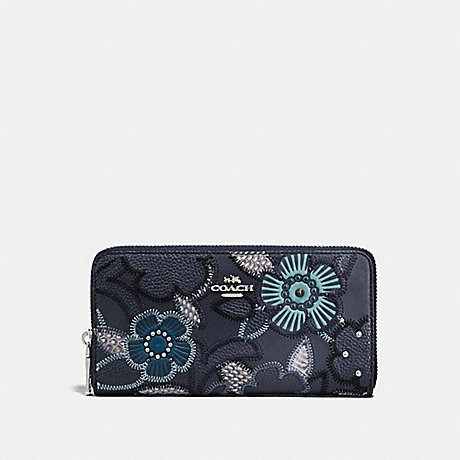 COACH ACCORDION ZIP WALLET WITH PATCHWORK TEA ROSE AND SNAKESKIN DETAIL - NAVY MULTI/SILVER - F25707