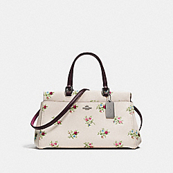 FULTON SATCHEL WITH CROSS STITCH FLORAL PRINT - f25726 - CHALK CROSS STITCH FLORAL/DARK GUNMETAL