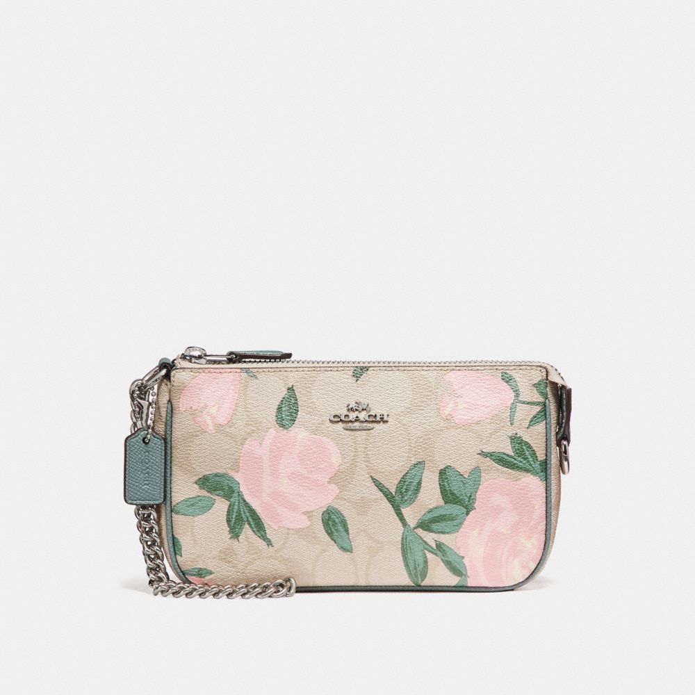 LARGE WRISTLET 19 WITH CAMO ROSE FLORAL PRINT - SILVER/LIGHT KHAKI BLUSH MULTI - COACH F25787