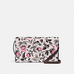 FOLDOVER CROSSBODY CLUTCH WITH SLEEPING ROSE PRINT - f25788 - SILVER/MULTI