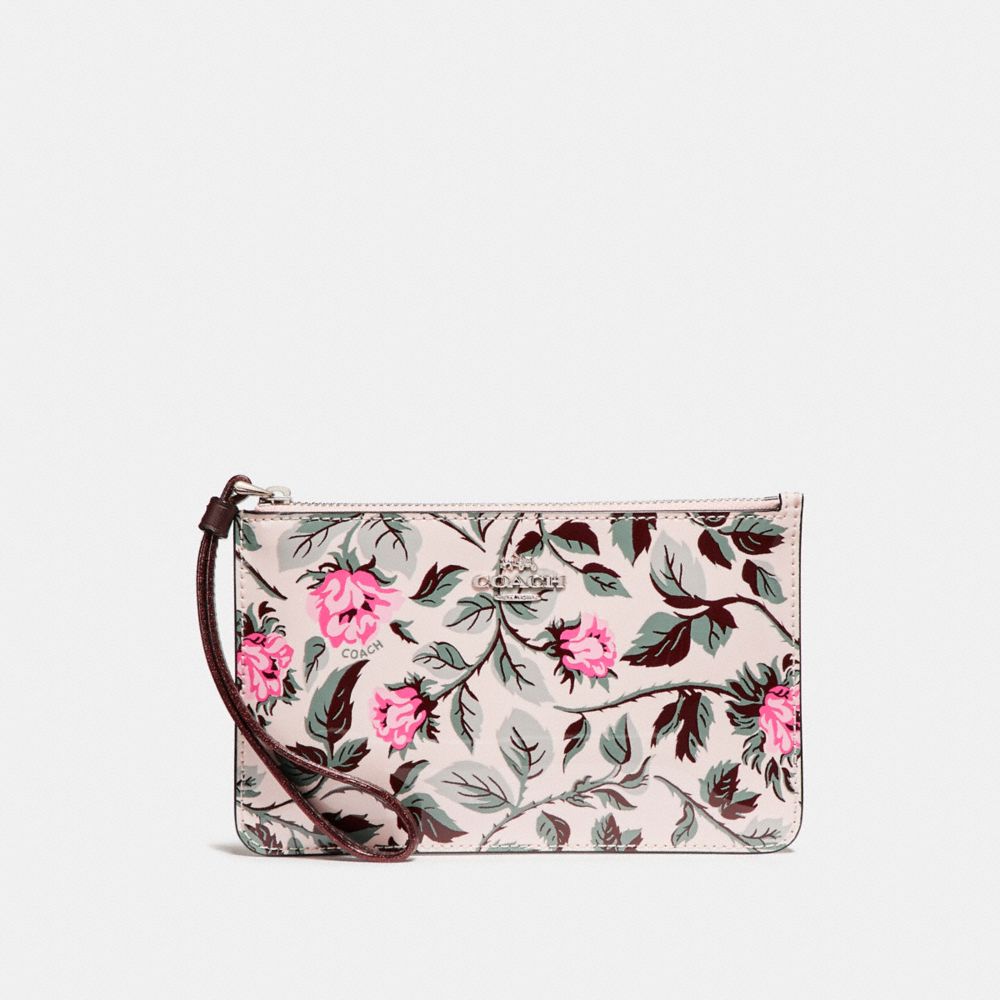 COACH F25792 Small Wristlet With Sleeping Rose Print SILVER/MULTI