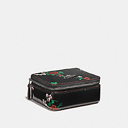 JEWELRY BOX WITH CROSS STITCH FLORAL PRINT - COACH f25794 - SILVER/BLACK MULTI