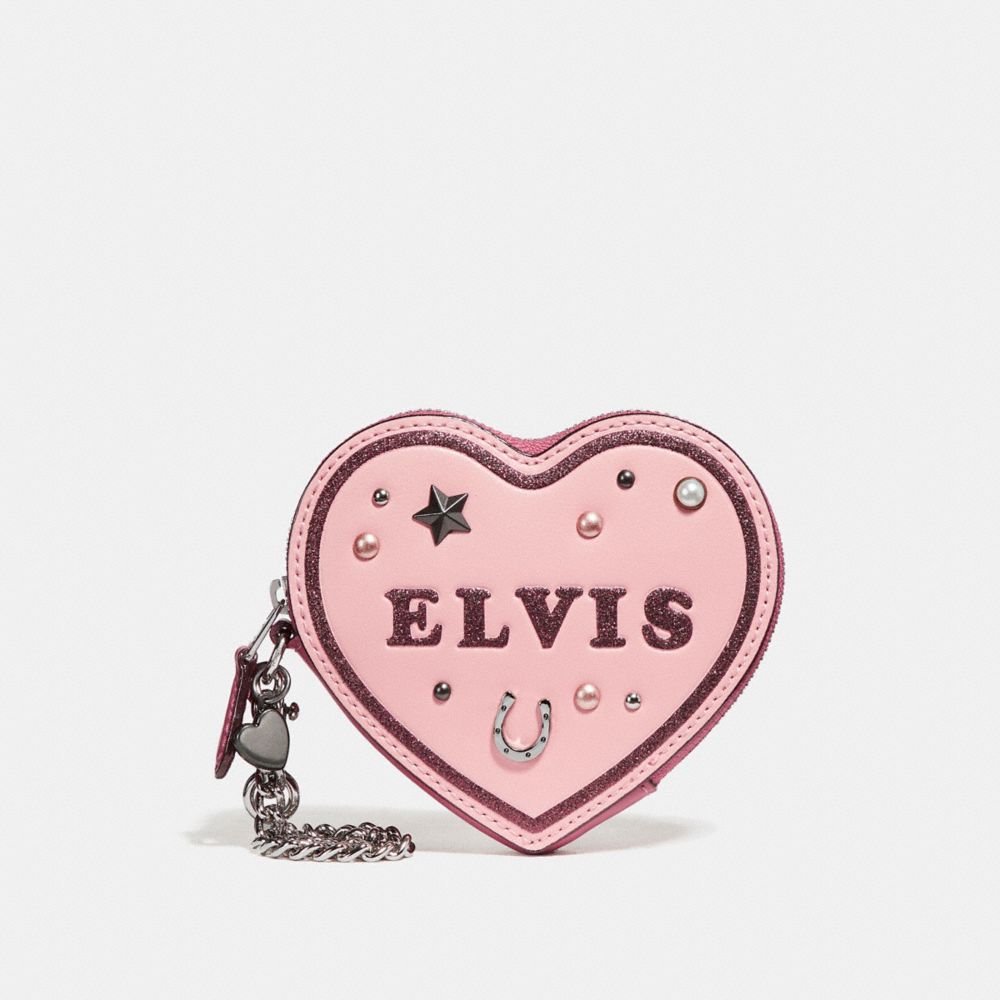 COACH F25795 HEART COIN CASE WITH ELVISâ„¢ SILVER/BLUSH