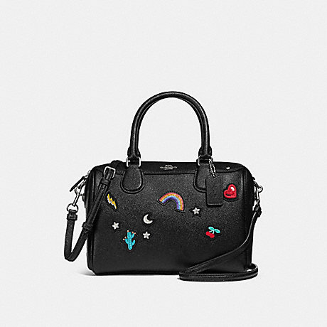MINI BENNETT SATCHEL WITH SOUVENIR EMBROIDERY - COACH F25799 - SILVER/BLACK
