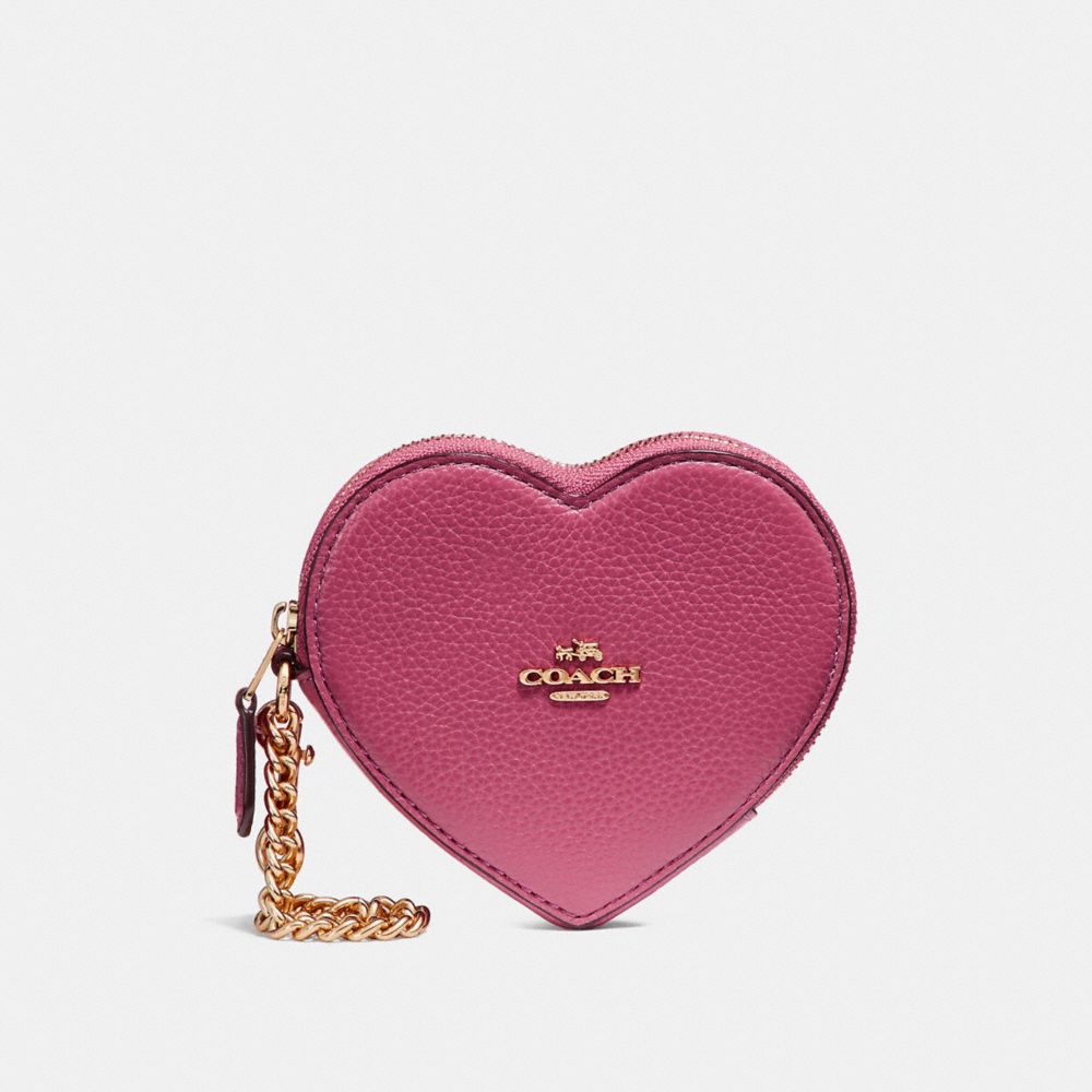 COACH F25800 Heart Coin Case LIGHT GOLD/ROUGE