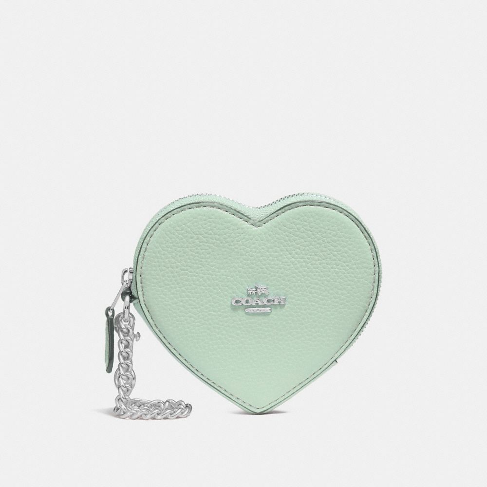 COACH F25800 HEART COIN CASE PALE GREEN/SILVER