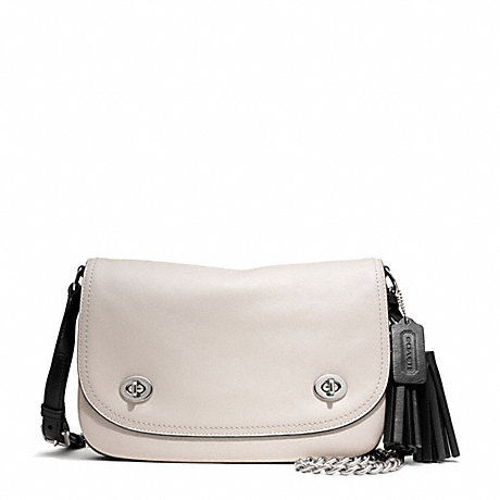 COACH TWO TONE LEATHER DOUBLE GUSSET FLAP - SILVER/MUSHROOM/BLACK - f25801
