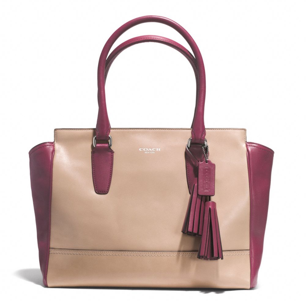 COACH f25802 LEGACY MEDIUM CANDACE CARRYALL IN TWO TONE LEATHER  SILVER/LIGHT KHAKI/DEEP PORT