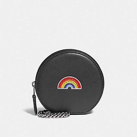 COACH f25843 ROUND COIN CASE WITH RAINBOW MULTICOLOR 1/SILVER