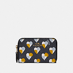 COACH F25844 - ZIP AROUND COIN CASE WITH CHECKER HEART PRINT MIDNIGHT MULTI/LIGHT GOLD