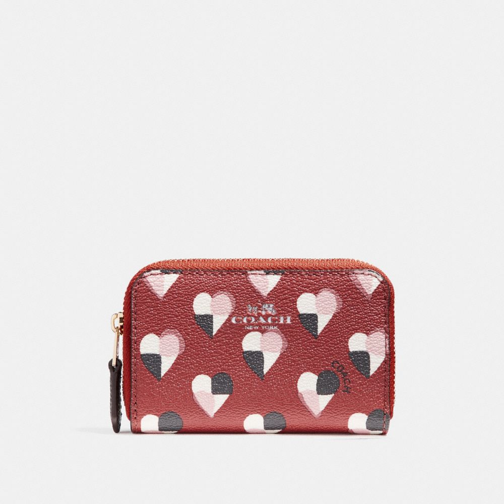 COACH f25844 ZIP AROUND COIN CASE WITH CHECKER HEART PRINT TERRACOTTA MULTI/LIGHT GOLD