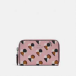 ZIP AROUND COIN CASE WITH CHECKER HEART PRINT - COACH f25844 - SILVER/BLUSH MULTI