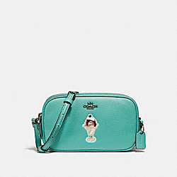 CROSSBODY POUCH WITH ICE CREAM SUNDAE MOTIF - COACH f25845 - BLUE GREEN/BLACK ANTIQUE NICKEL