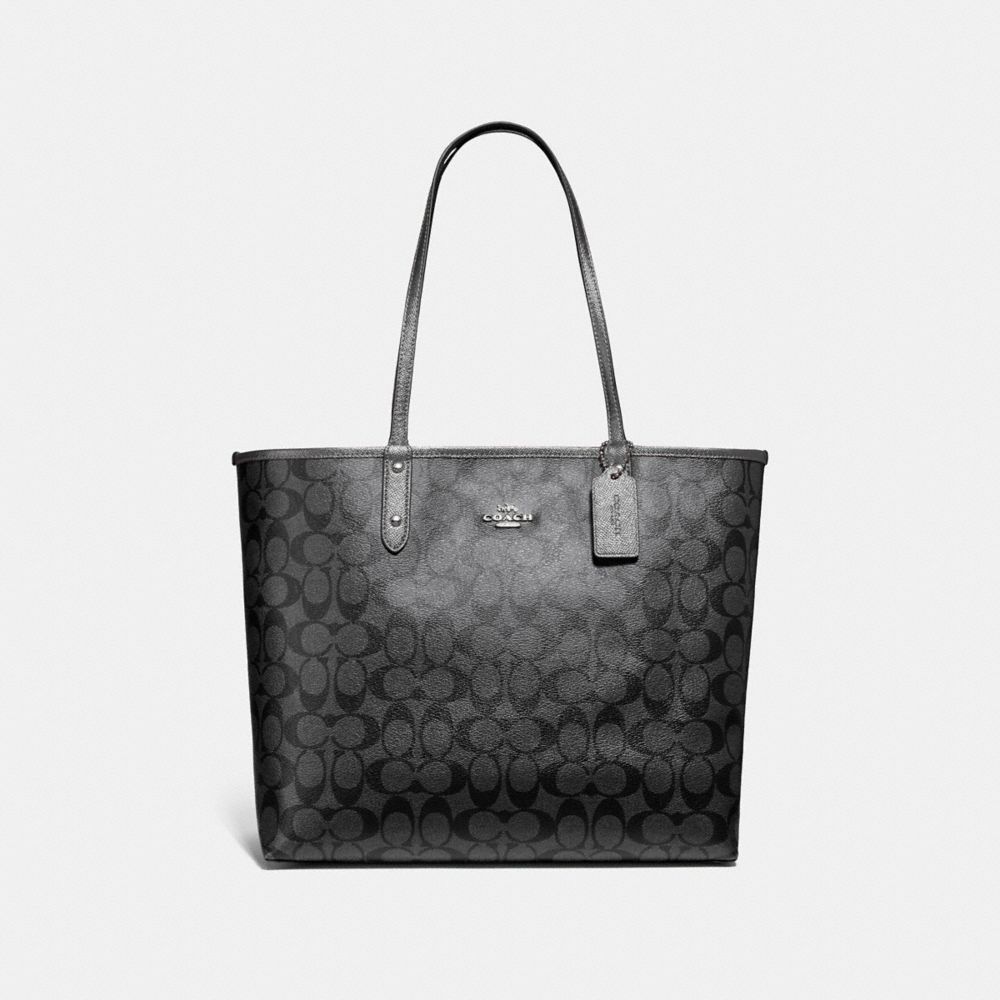 COACH F25849 - REVERSIBLE CITY TOTE IN SIGNATURE CANVAS GUNMETAL/GUNMETAL/SILVER