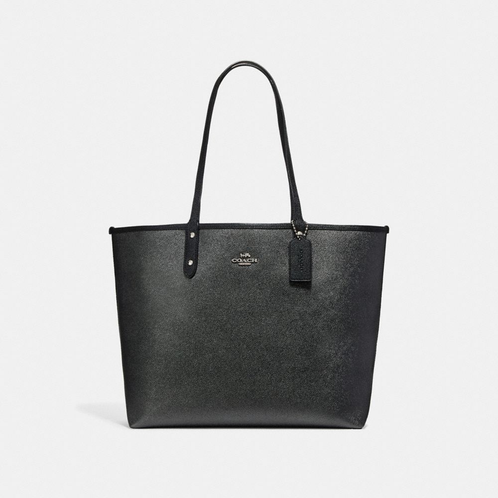 COACH F25849 REVERSIBLE CITY TOTE IN SIGNATURE AND METALLIC CANVAS BLACK-SMOKE/GRAPHITE/SILVER