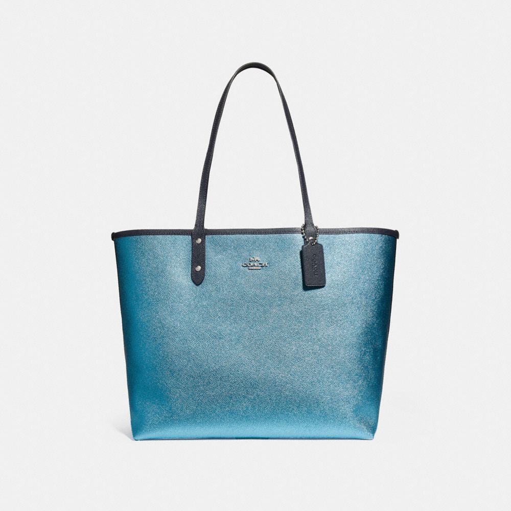 COACH F25849 REVERSIBLE CITY TOTE IN SIGNATURE AND METALLIC CANVAS DENIM/METALLIC-POOL/SILVER