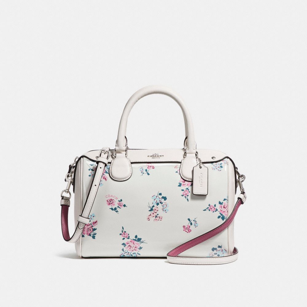 COACH MINI BENNETT SATCHEL WITH CROSS STITCH FLORAL PRINT - SILVER/CHALK MULTI - F25856