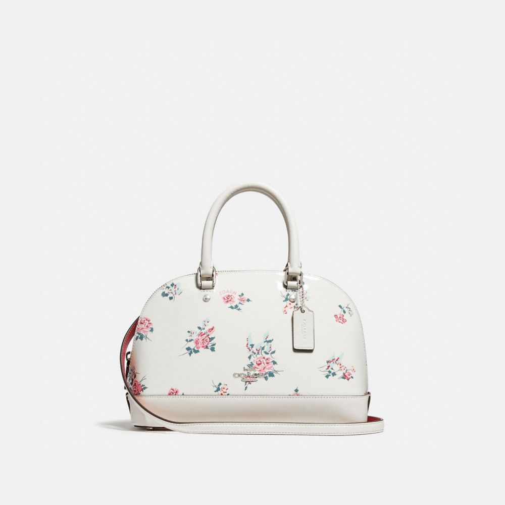 MINI SIERRA SATCHEL WITH CROSS STITCH FLORAL PRINT - f25857 - SILVER/CHALK MULTI