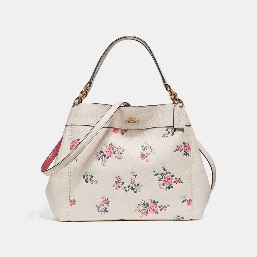 SMALL LEXY SHOULDER BAG WITH CROSS STITCH FLORAL PRINT - f25858 - LIGHT GOLD/CHALK MULTI