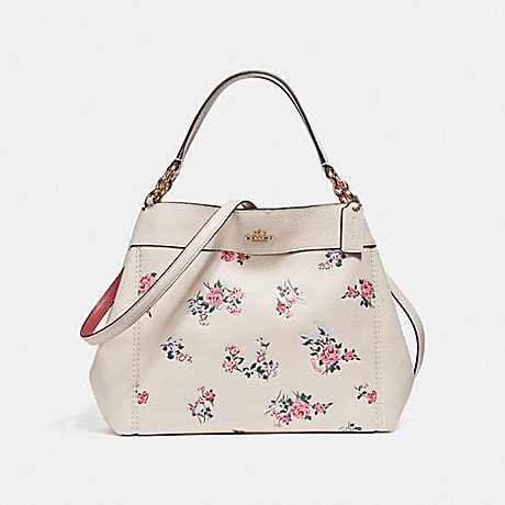 COACH SMALL LEXY SHOULDER BAG WITH CROSS STITCH FLORAL PRINT - LIGHT GOLD/CHALK MULTI - f25858